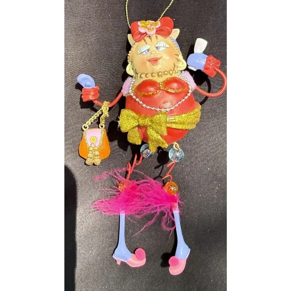 Vintage Katherines Collection Dangle Leg Fancy Cat Christmas Ornament Rare! -K2